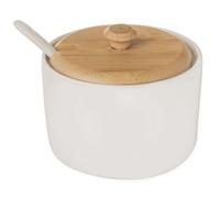 Orion Azucarero de porcelana con tapa y cuchara - 6,5 cm, porcelana blanca y bambú, ecológico