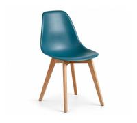 Orion91® - ARA Chair in Turquoise Polypropylene with Beech Wood Legs, 83x46x55 cm, Ergonomic Nordic Design for Dining Room, Kitchen, Office, or Living Room Use, MAX Weight 110 kg. - Pack x6
