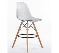 Orion91 Official® - High Stool, Nordic Style, Transparent Polypropylene Seat with Beech Wood Legs (57x53x107 cm) for Home, Office, or Bar with Ergonomic Backrest and Footrest - Pack x2