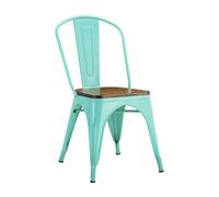 Orion91 ORION91oficial® - Aqua Green Steel Chair with Wooden Seat, Stackable, 85x43x45 cm, Industrial Style, Perfect for Dining Room, Kitchen, Office, or Living Room. - Pack x4