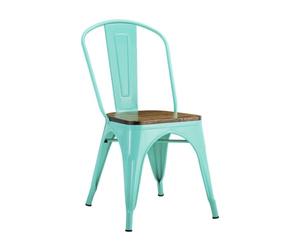 Orion91 ORION91oficial® - Aqua Green Steel Chair with Wooden Seat, Stackable, 85x43x45 cm, Industrial Style, Perfect for Dining Room, Kitchen, Office, or Living Room. - Pack x4