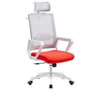 ORION91 Silla ESENTIAL de Oficina Director con Ruedas - Color Blanco Respaldo Ergonómico Transpirable Malla Gris y Asiento Rojo 60x63x125 cm Oficina Teletrabajo - SpazioLuzio