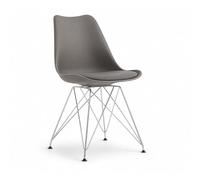 Orion91 Vega Chair with Chrome Structure, Upholstered Faux Leather Seat in Dark Gray - 48 x 41 x 82 cm, Perfect for Dining Room or Office, Durable and Stylish Design - Pack x2