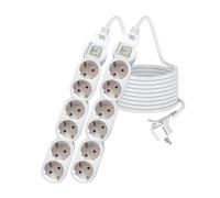 ORION91oficial® - 2X Regleta de 6 enchufes con Interruptor y Toma de Tierra | Ladrón múltiple de 1,5 Metros | hasta 3680W | Clavija Extraplana | Protección Infantil | Cable H05W-F 3G | Color Blanco -