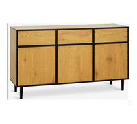 ORION91oficial® - Aparador | Estilo Industrial | Tablero Aglomerado - Pino Macizo | Acero | 3 puertas - 3 cajones - 3 estantes | 150x85x45 cm | Color Roble Cálido/Negro - spaziOrion91