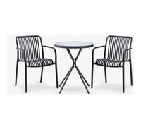Orion91oficial® - Balcony Set for 2 People Black Table + 2 Chairs Steel and Tempered Glass Table ø60 x Height 70 cm Chair with armrests Stackable Exterior - spaziorion… - Set Mesa + 2 Sillas