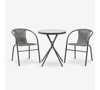 Orion91oficial® - Balcony Set for 2 People Graphite Gray Table + 2 Chairs Steel and Tempered Glass Table ø60 x Height 70 cm Chair with armrests Steel and Synthetic Rattan… - Set Mesa + 2 Sillas
