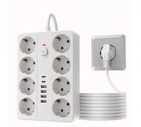 ORION91oficial® - Base Multiestación Blanca 14 en 1 | Protección Sobretensión | 3 Metros de Cable | 8 salidas de CA | 4 USB A | 2 USB C | Carga Rápida - spaziOrion91