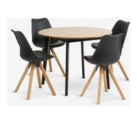 ORION91oficial® - Conjunto Comedor Mesa y 4 Sillas | Ø105 x A75 cm | Color Roble Cálido/Negro | Estilo Industrial | Salón | Comedor | Restaurante | Hostelería | Cocina | Teletrabajo | Oficina - spaziO