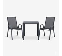 Orion91oficial® - Garden Table and 2 Chairs Set Table: Aluminum and Artificial Wood w70 x l70 x h74 cm Chair: Steel and textilene Stackable - spaziorion91 - Set Mesa + 2 Sillas