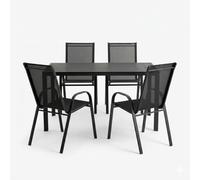Orion91oficial® - Garden Table and 4 Chairs Set Table: Aluminum and Artificial Wood w80 x l140 x h74 cm Chair: Steel and textilene Stackable - spaziorion91 - Set Mesa + 4 Sillas