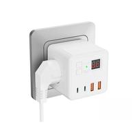 ORION91oficial® - Múltiple Clavija Enchufe, CUBE 7 en 1 Blanco, Protector contra sobretensiones, 3 salidas de CA, 2 USB, 2 tipo C, Pantalla LCD, Carga Rápida, Temporizador - spaziOrion91