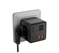 ORION91oficial® - Múltiple Clavija Enchufe, CUBE 7 en 1 Negro , Protector contra sobretensiones, 3 salidas de CA, 2 USB, 2 tipo C, Pantalla LCD, Carga Rápida, Temporizador - spaziOrion91