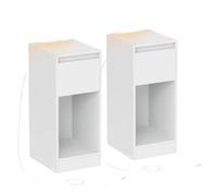 ORION91oficial® - PACK x 2 | Mesitas de Noche Estrecha | Regleta de Enchufe | Estación d Carga | Mesa Auxiliar | Iluminación LED | 1 Puerto USB-A | 1 Puerto USB-C | Cajón | Compartimento | Habitación