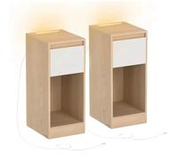 ORION91oficial® - PACK x 2 | Mesitas de Noche Estrecha | Regleta de Enchufe | Estación d Carga | Mesa Auxiliar | Iluminación LED | 1 Puerto USB-A | 1 Puerto USB-C | Cajón-Compartimento | Habitación |