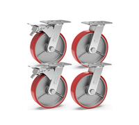 ORION91oficial® - Pack X 4 Ruedas Caucho, Alta Calidad, muebles pesados - 2x Ruedas con freno 200 mm que soportan hasta 1520 kg y 2x Ruedas sin frenos para mueble electrodomésticos - Rojas -