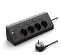 ORION91oficial® - Regleta de Esquina 8 en 1 | 4 Switch | 2 puertos USB - A | 2 USB - C | 4 Enchufes Schuko Control Individual | 1,5 Metros de Cable | Color Negro Adecuada para hogar | Oficina | Comput