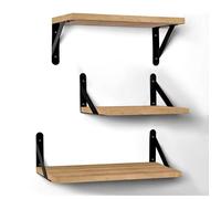ORION91oficial® - Set de tres estantes Color Roble, de tres tamaños: grande de 41 x 15 x 14,5 cm, mediano de 36 x 15 x 14,5 cm y pequeño de 29 x 15 x 14,5 cm. El tablero tiene 1,5 cm de espesor. Juego