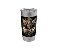 Ornado San Miguel Arcángel Floral Ángel Icono Arte Vaso térmico de acero inoxidable de doble pared