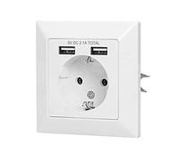 ORNO AE-13140(GS) - Enchufe USB empotrado, color blanco, 2 x USB 5 V CC / 2,1 A, 3680 W, 16 A, 80 x 80 x 41 mm, tipo: Schuko