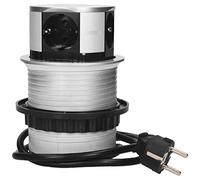 Orno AE-1341(GS) Enchufe Multiple Retractible con 4 Tomas 3680W MAX Ø 10 cm con Cable Schuko de 1,5 m Plateado/Negro