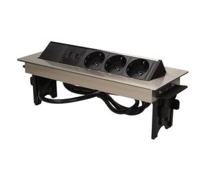 ORNO AE-1364 - Tira de enchufes retráctil de 3 vías con Cargador USB, Longitud de Cable de 6 pies, Enchufe Schuko Tipo F