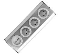 ORNO FS-1 - Regleta eléctrica con 3 compartimentos con seguridad infantil, montaje en sobresaliente a 45 °, ideal para cocina, oficina y encimera, 3680 W 16 A (3 veces sin cable + 2 USB)