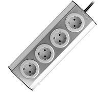 ORNO FS-2(GS) 4 Enchufes Cocina Montaje En Superficie de 45 ° 3680W para Cocina, Oficina y Encimera, Color Plateado (4 Compartimentos + Cable)