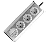 ORNO FS-4 (GS) - Toma de ángulo de 3 enchufes con 2 Puertos USB, Montaje montado en 45°, Ideal para Cocina, Oficina y encimera, 3680W 16A (3 Compartimentos + Cable + 2 Puertos USB)
