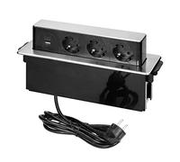 ORNO Regletas Enchufes Enchufe con USB Elegante Carcasa con Panel INOX De Acero Inoxidable con Tres Enchufes F con Conexión A Tierra Y 2 Entradas USB (3 Tomas de Corriente)