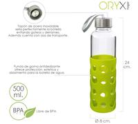 Oryx botella agua fabricada en cristal con funda de goma y tapon antig