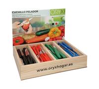 ORYX Expositor Pack de 80 Cuchillos Mondadores Serie Nuuk 9 cm | Set de Cuchillos Peladores Multiusos para Frutas y Verduras en Acero Inoxidable AISI 420 (50-52 HRC) | Mangos de Polipropileno en 4 Col