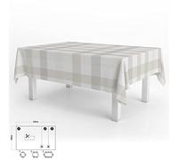Oryx Hogar Mantel hule rectangular cuadros beige impermeable antimanchas PVC recortable 140x250 cm