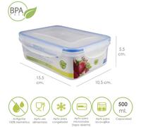 Oryx recipiente hermetico plastico rectangular 500 ml. 15.5x10.5x5.5 (