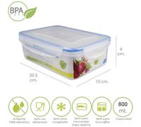 Oryx recipiente hermetico plastico rectangular 800 ml. 20.5x13x6 (alt.