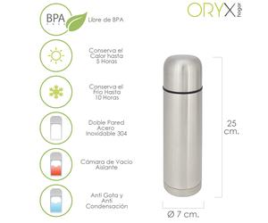 Oryx termo liquidos, capacidad 500 ml. libre bpa, acero inoxidable, an
