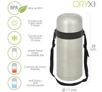 Oryx termo solidos y liquidos, 1 litro de capacidad, libre bpa, acero