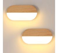 Osairous 2 Piezas Aplique de Pared LED Interior, Moderno de Madera Lámpara de Pared, Luz de Pare para Dormitorio, Sala de Estar, Pasillo, 3000K Luz Cálida