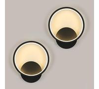Osairous 2 Piezas Aplique Pared Interior LED, 12W 1350LM 3000K, Negro | Lámpara de Pared Redonda Moderna, Apliques de Pared in Acrílico para Dormitorio, Estudio, Comedor, Pasillo, Escalera