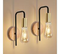 Osairous, aplique de pared interior, 2 unidades. Lámpara de pared industrial de hierro, estilo retro, ideal para dormitorios, escaleras, bares. Protección IP20, casquillo E27, color madera, máximo 40W