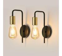Osairous, aplique de pared interior, 2 unidades, lámpara de pared industrial de hierro, iluminación de pared retro para dormitorio, escalera, bar, IP20, casquillo E27, color negro, máximo 40W, sin bom