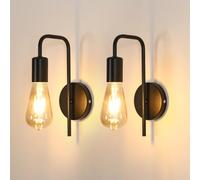 Osairous Apliques de Pared 2 Packs, E27 Lámpara de Pared Industria Vintage, Lámpara de Hierro Retro Negro para Interior Pasillos Sótanos Bares, Negro, Sin bombilla