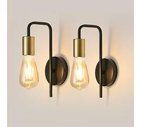 Osairous Apliques de Pared 2 Packs, Lámpara de Pared Industria Vintage, Lámpara de Hierro Retro Negro para Interior Pasillos Sótanos Bares, IP20, E27, Max 40W, Sin bombilla
