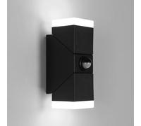 Osairous Apliques Pared Exterior IP65 con Sensor de Movimiento, 6500K, Aplique Exterior de Aluminio, Ángulo de Haz Ajustable 340°, Tiempo Ajustable de Luz Fría Blanca, Lámpara Exterior Pared - Negro