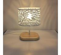 Osairous Lampara de Mesa, Lámpara de Mesa E14, Lámpara de Noche con Base de Madera y Pantalla de Metal para Barra de Sala de Estar de Dormitorio Sala de Estudio, Blanco