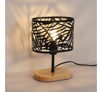 Osairous Lampara de Mesa, Lámpara de Mesa E14, Lámpara de Noche con Base de Madera y Pantalla de Metal para Barra de Sala de Estar de Dormitorio Sala de Estudio, Negro