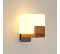 Osairous Lámpara de Pared de Madera Cuadrada 3000k - 6500k, 17 * 17 * 12cm | Aplique LED Regulable Tricolor, Lámpara Interior Cuadrada Efecto Madera, Iluminación Pared para Dormitorio, Pasillo, Escalera