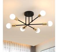 Osairous Lámpara de Techo Industrial, 6 Luces, Vintage, Negro y Oro, 52cm (L) x 23cm (H), Cocina, Sala de Estar, Dormitorio