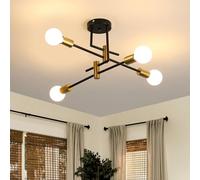 Osairous Lámparas de araña Industrial, Lámpara de Techo de 4 Luces, E27 Lampara Techo Retro Vintage, lampara araña techo Negra para Dormitorio, Pasillo, Cocina (Sin Bombilla)