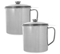 OSALADI Colador Separar 1.3l Malla Inoxidable de Aceite de Acero Fina y Tapa, Recipiente Residuos de Comida, Paquete de 2 Piezas Color Plata para Adecuado para Cocina